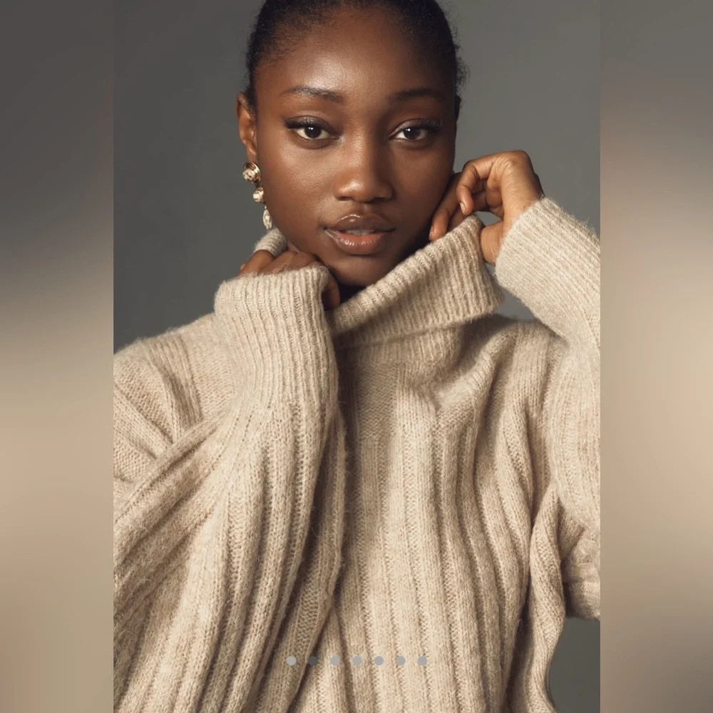 Anthropologie Long sleeve oversized turtleneck belted sweater midi dress, sz XSP - Picture 10 of 13